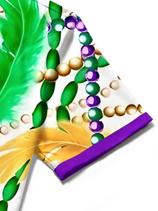 men's Mardi Gras shirt close-up short sleeve