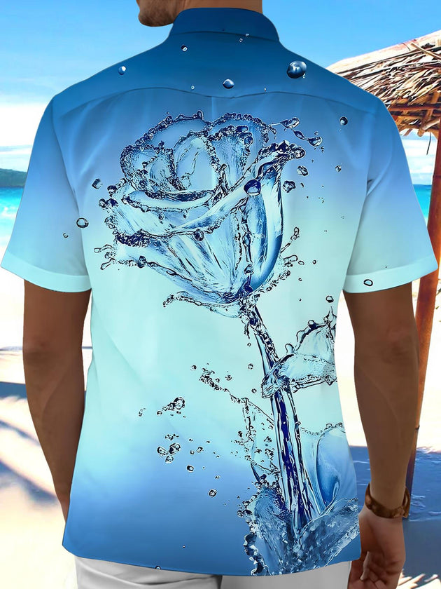 Men's floral Hawaiian pocket short sleeve shirt back view
