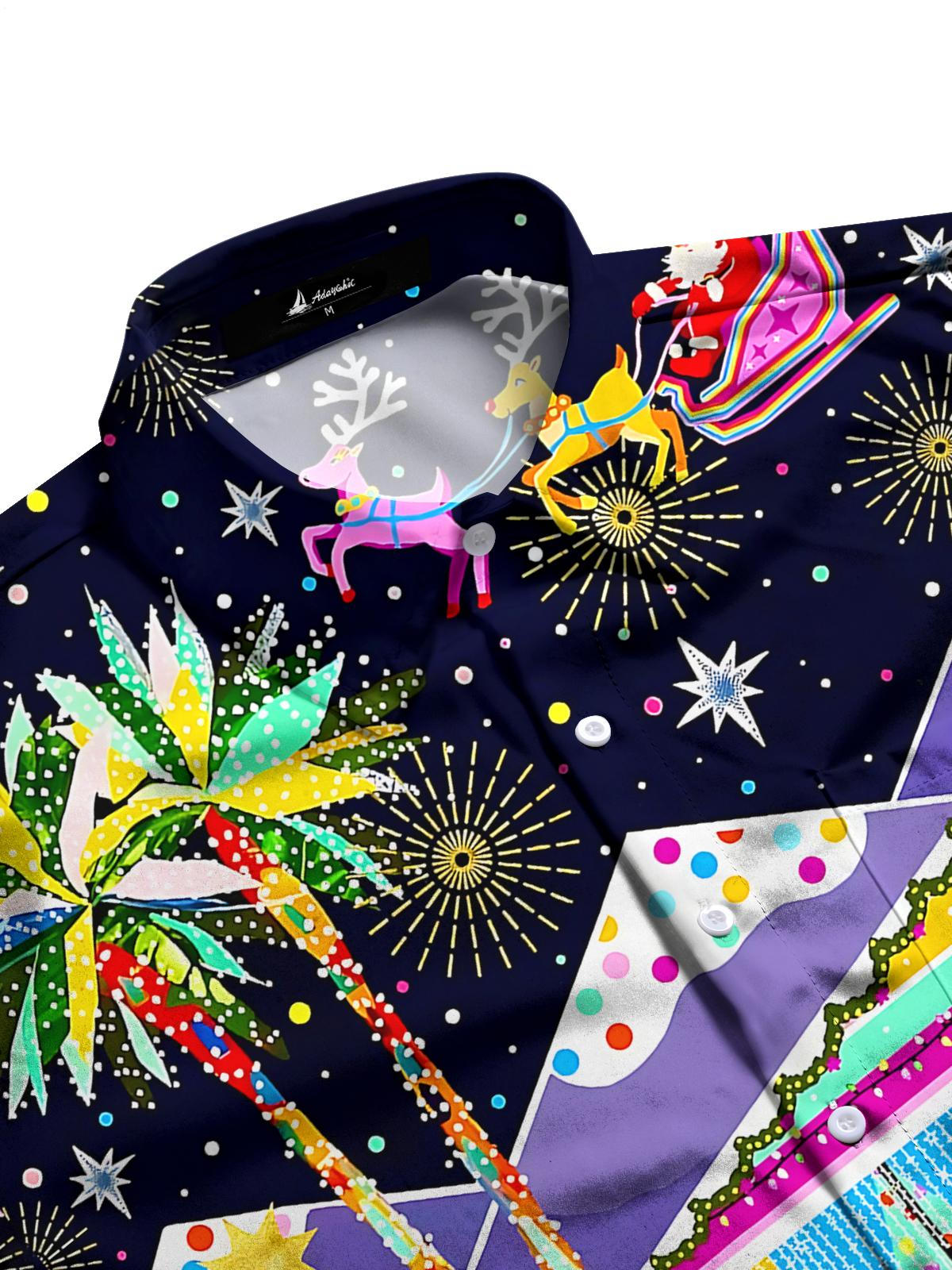 Christmas Print Men's Pocket Long Sleeve Shirts