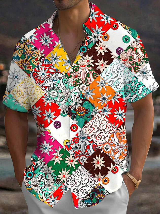 Geometry Floral Men's Pocket Short Sleeve Shirts