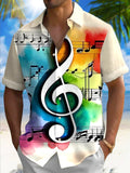 Musical Note Print Men's Pocket Short Sleeve Shirts