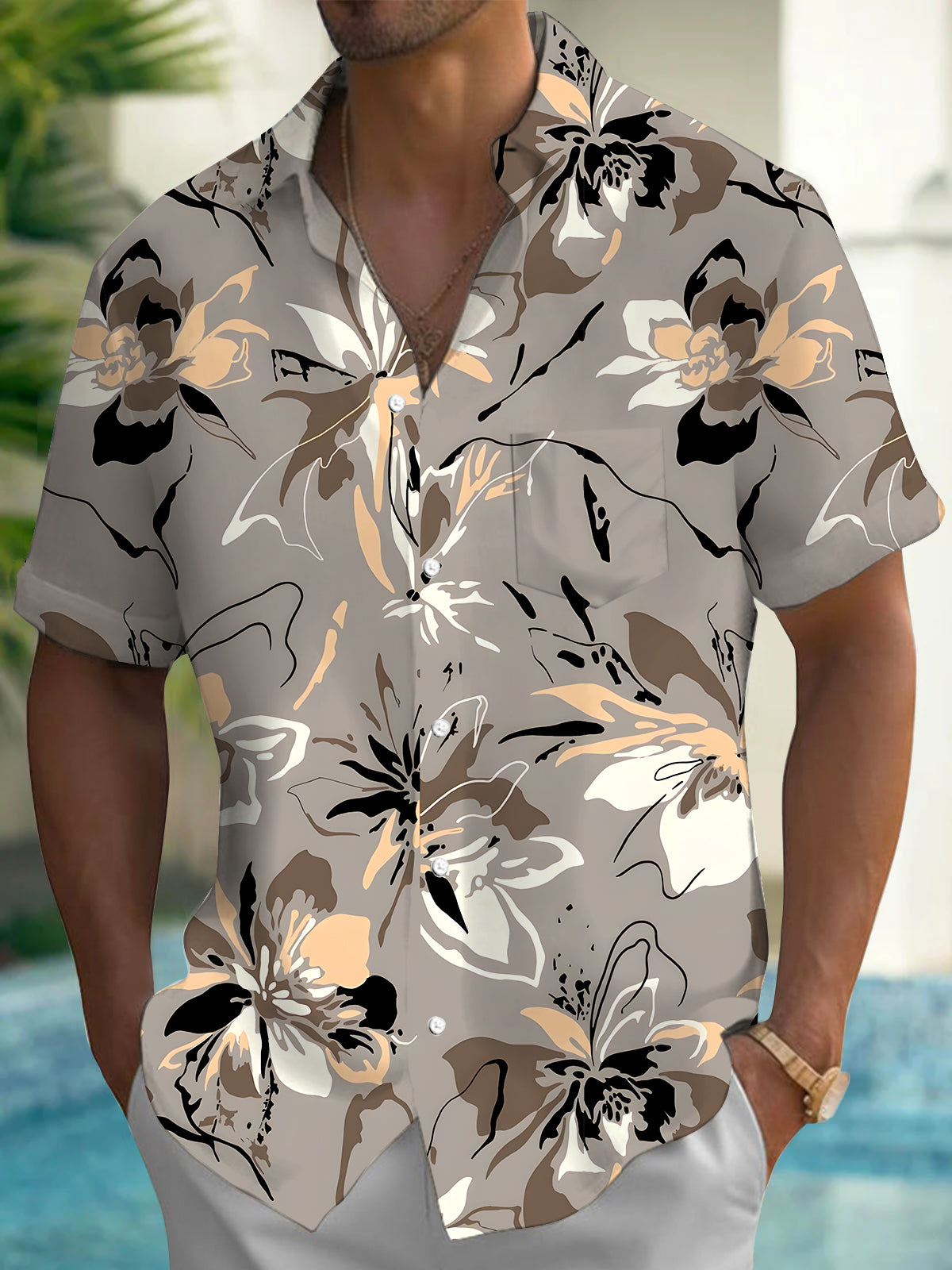 Floral Men's Pocket Short Sleeve Shirts