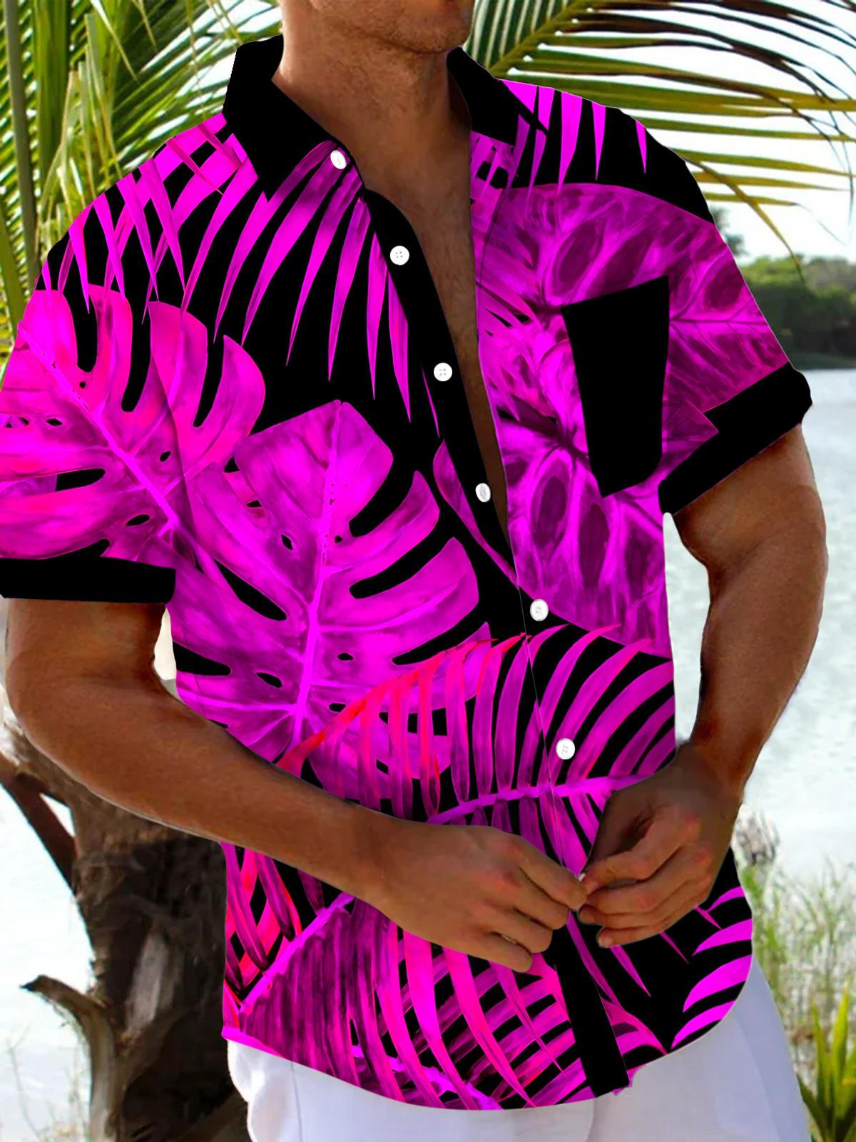 Hawaiian Leaf Men's Pocket Short Sleeve Shirts