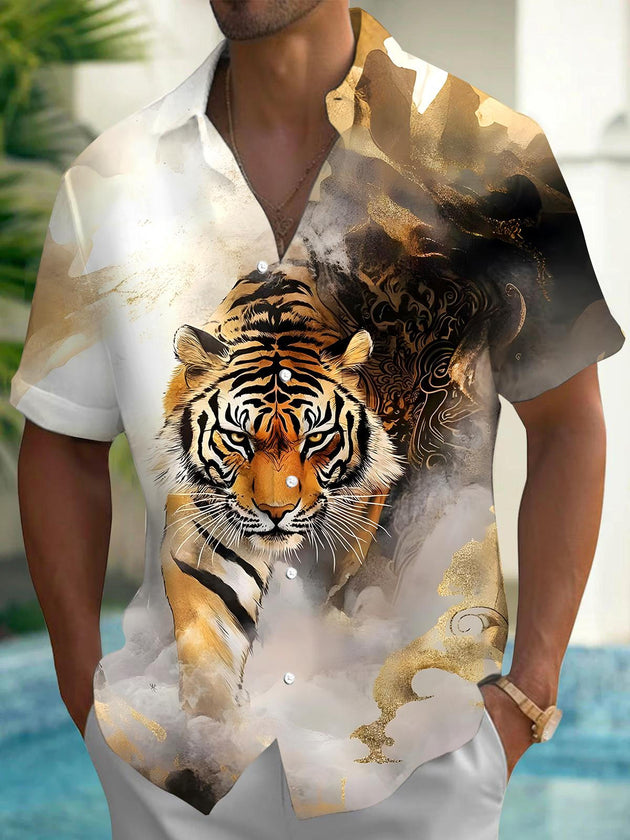 Men's animal tiger short sleeve shirt front view