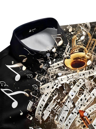 men's guitar print shirt side view