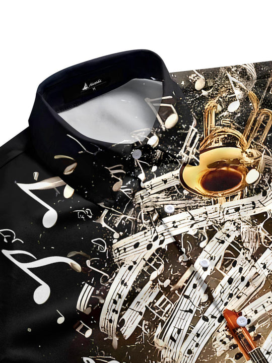 men's guitar print shirt side view