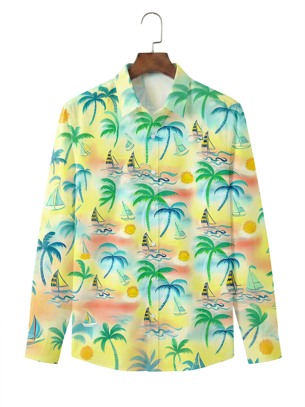 Hawaiian Coconut Tree Men's Pocket Long Sleeve Shirts