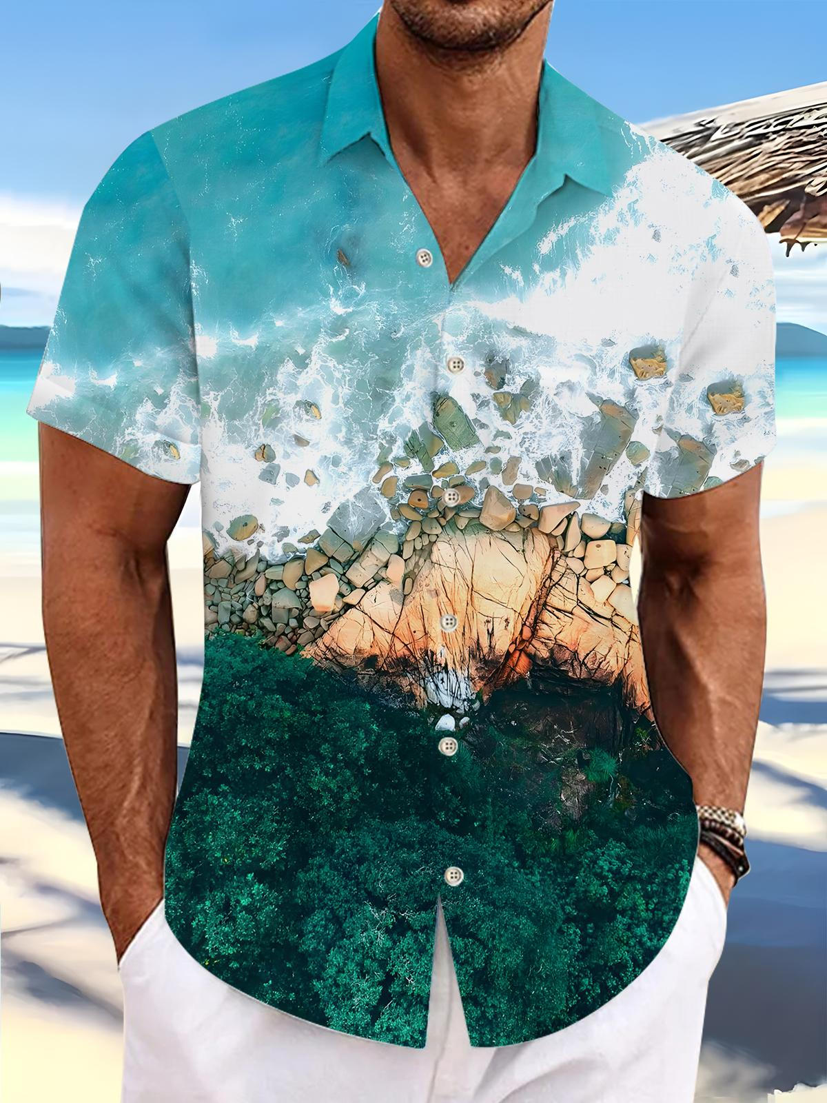 Ocean Print Men's Pocket Short Sleeve Shirts