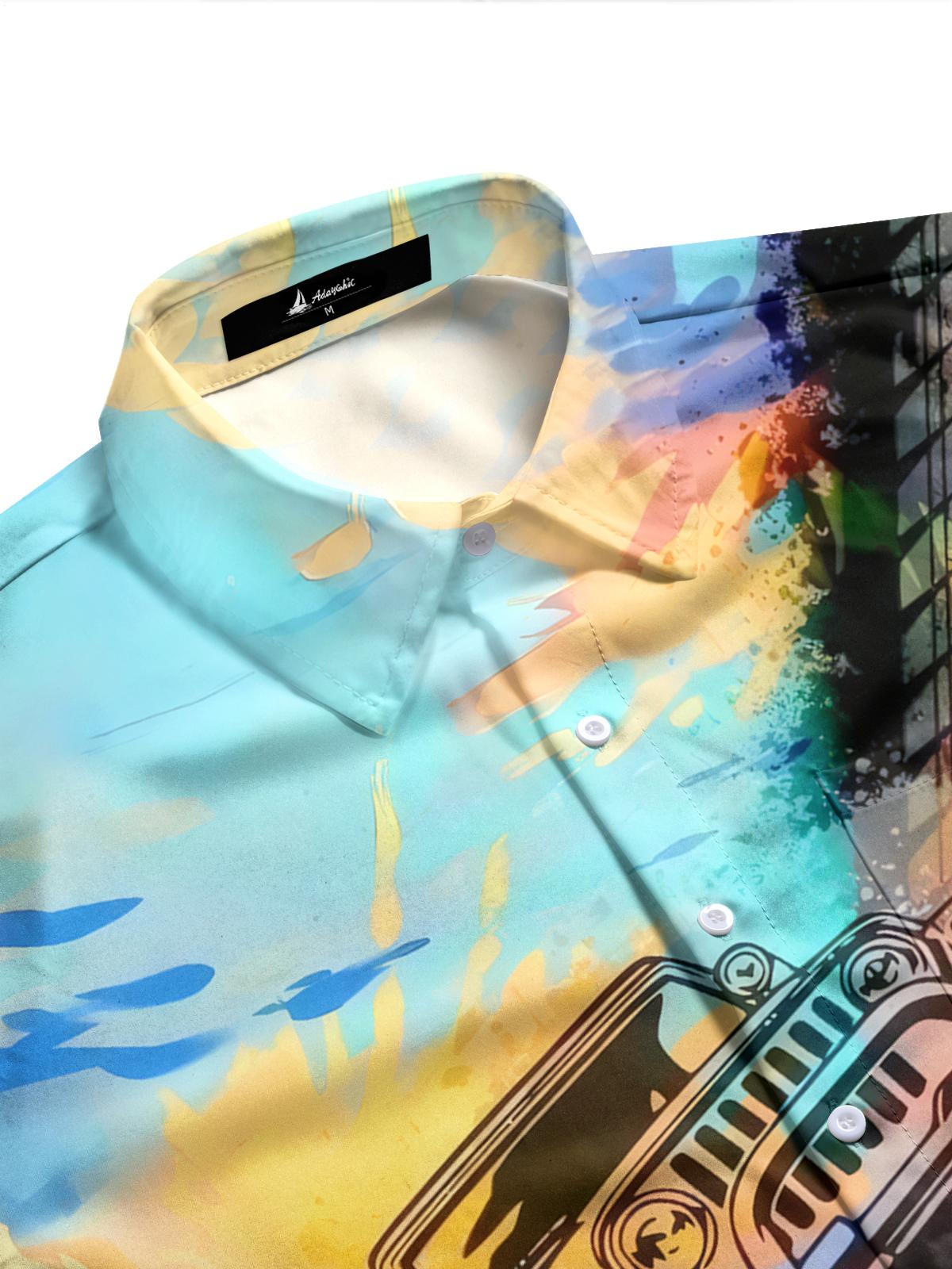 Car Print Men's Pocket Long Sleeve Shirts