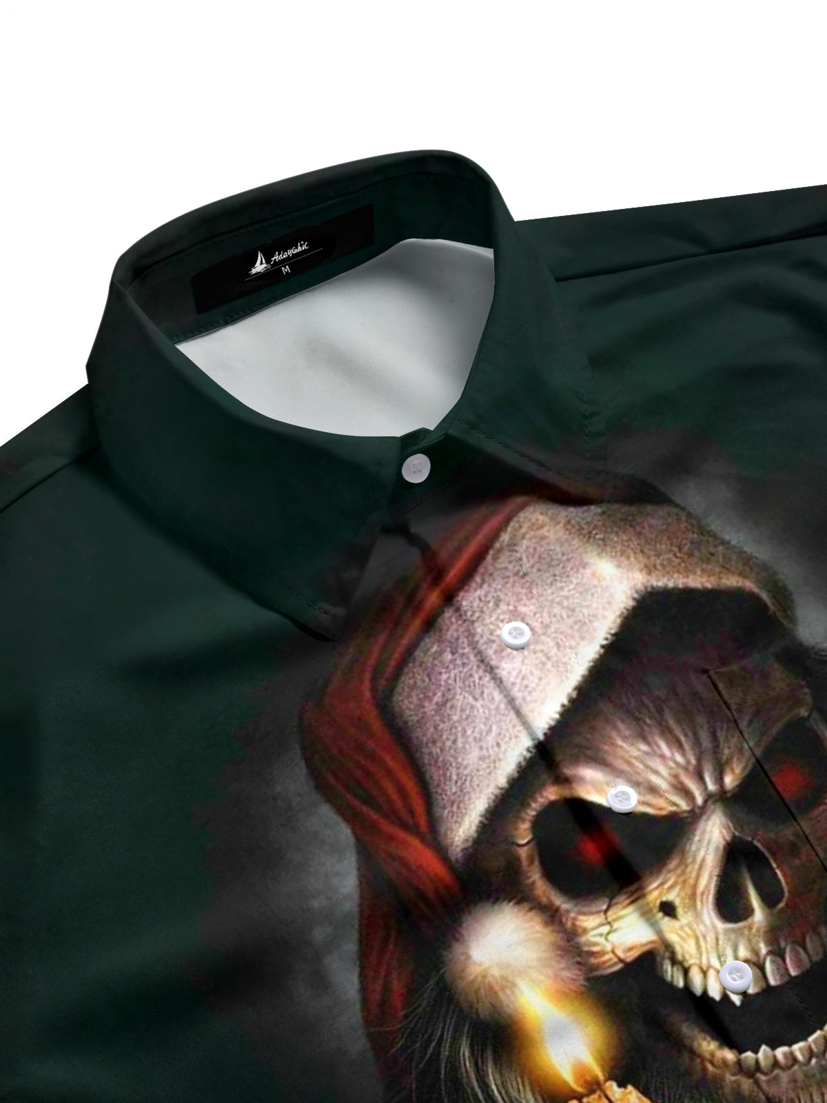 Christmas Skull Print Men's Pocket Short Sleeve Shirts