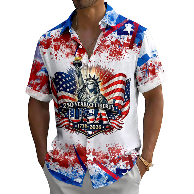 men's red button up shirt Independence Day view 12