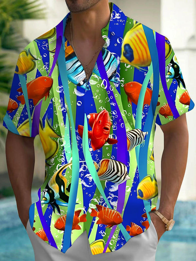 men's Hawaiian shirt front view tropical beach vacation