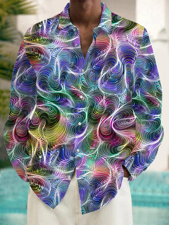 Men's geometric print long sleeve shirt front view