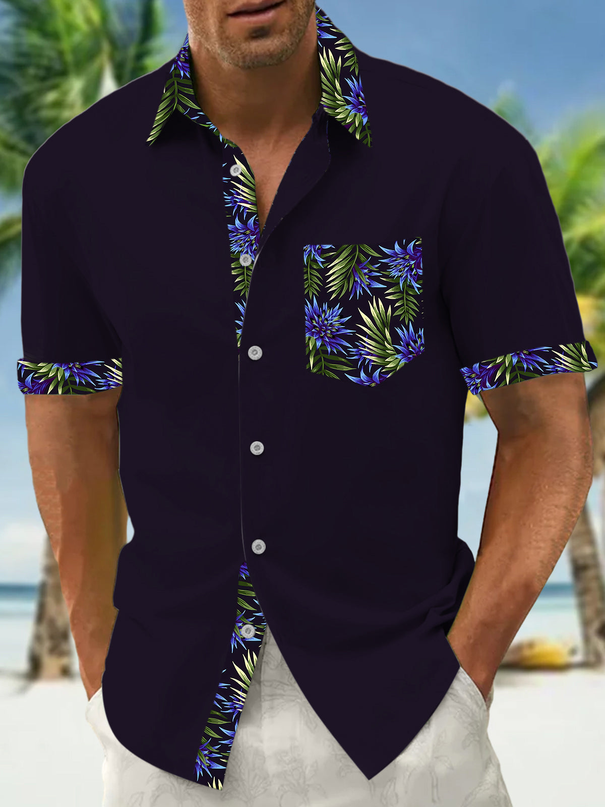 Plant Flower Men's Pocket Short Sleeve Shirts