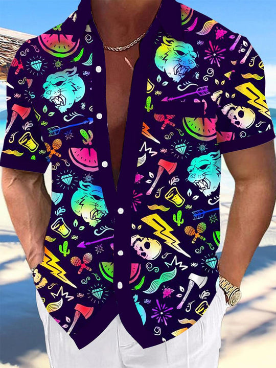 men's animal print shirt front view tropical beach vacation