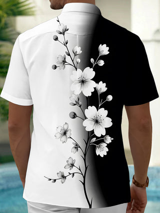 Men's floral printed pocket short sleeve shirt back view