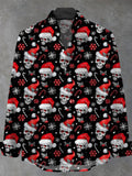 Christmas Skull Men's Pocket Long Sleeve Stand Collar Shirts