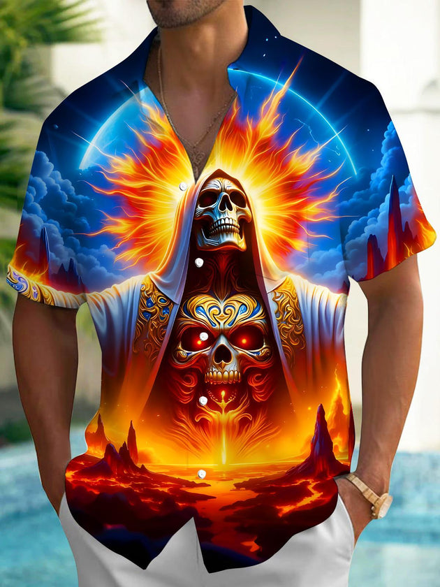 men's skull print shirt front view