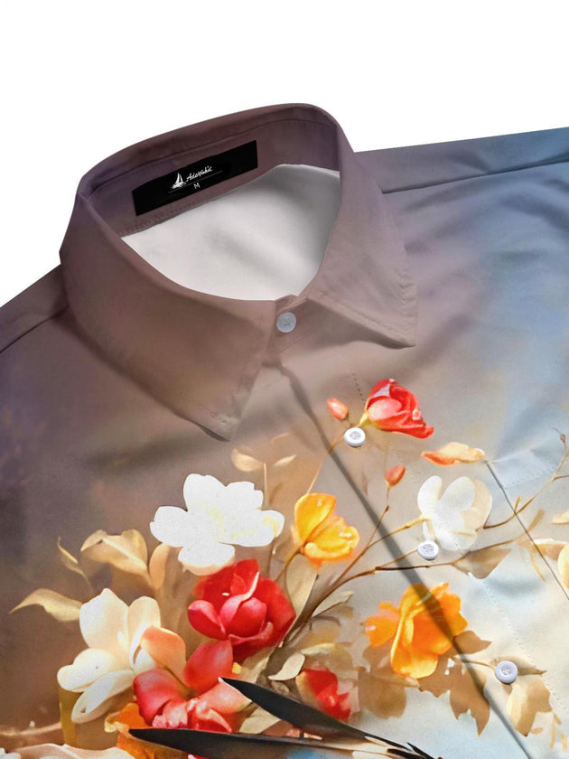 men's floral short sleeve flat lay shirt