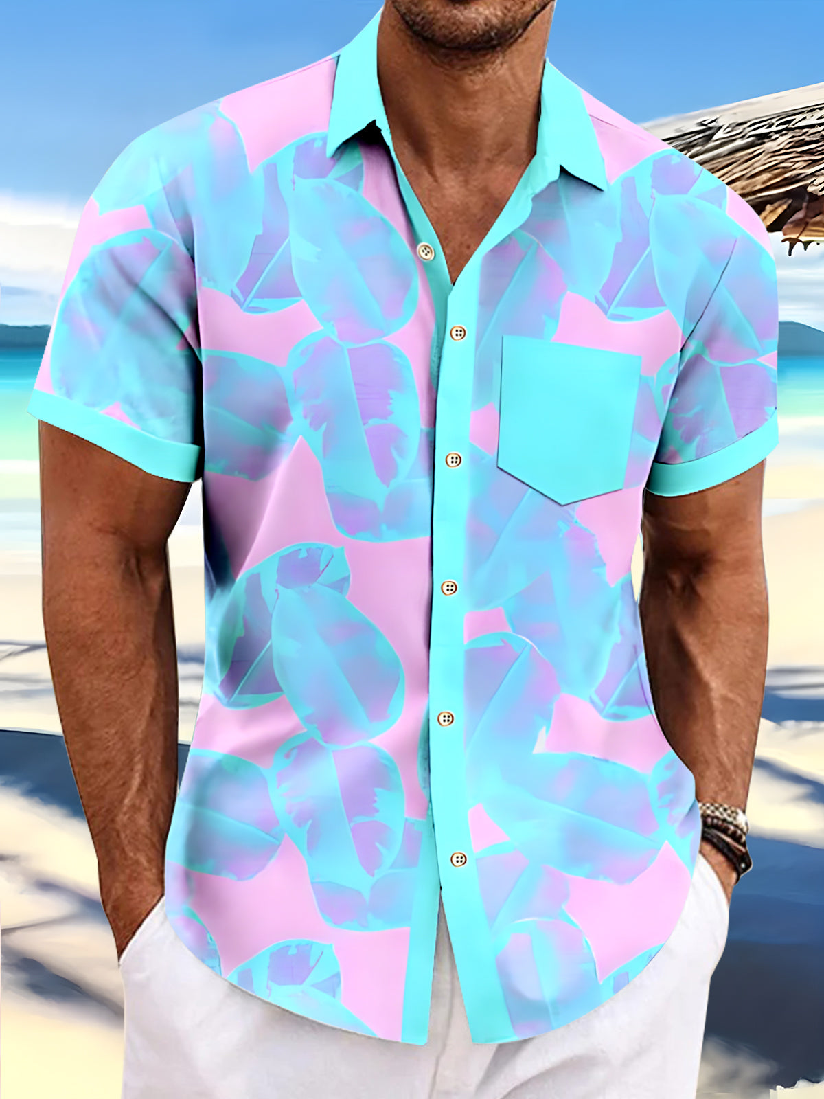 Hawaiian Leaf Men's Pocket Short Sleeve Shirts