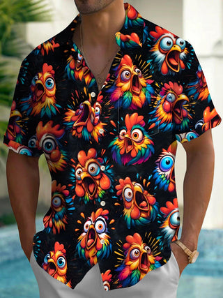Chicken Men's Pocket Short Sleeve Shirt Front View