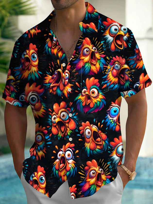 Chicken Men's Pocket Short Sleeve Shirt Front View