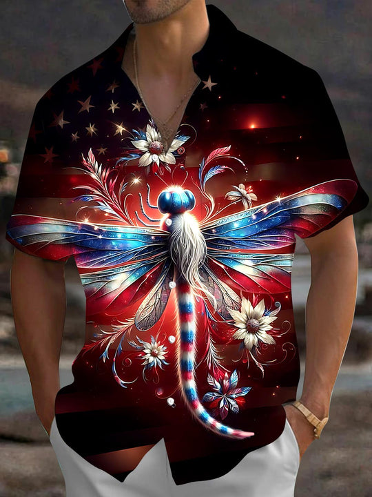 Independence Dragonfly Men's Pocket Short Sleeve Shirts
