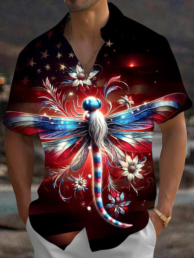 Independence Dragonfly Men's Pocket Short Sleeve Shirts