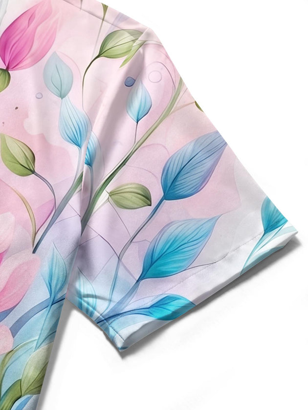 Blue Butterfly Watercolor Floral Women's Short Sleeve Shirts