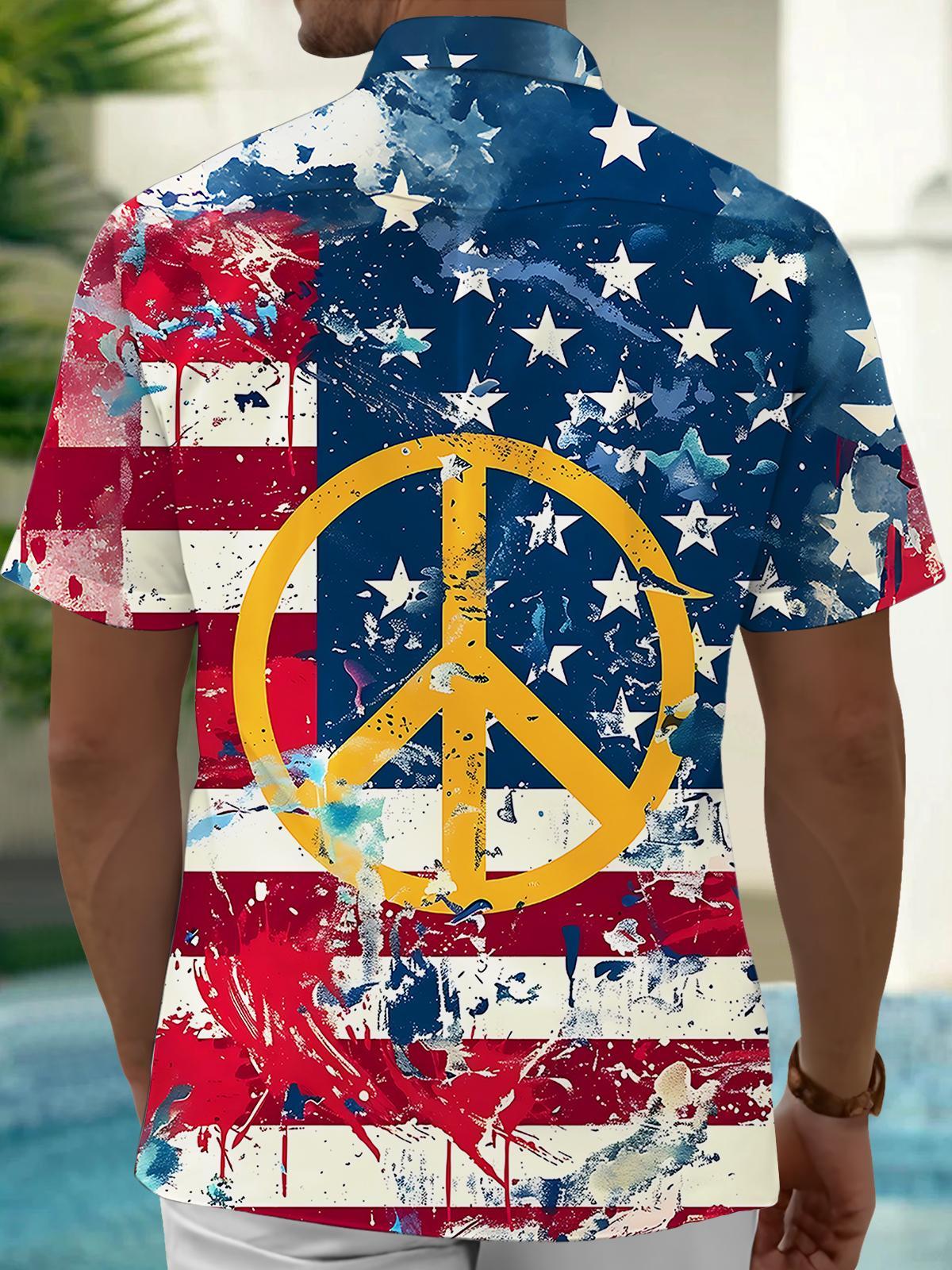 Independence American Flag Hippie Men's Pocket Short Sleeve Shirts
