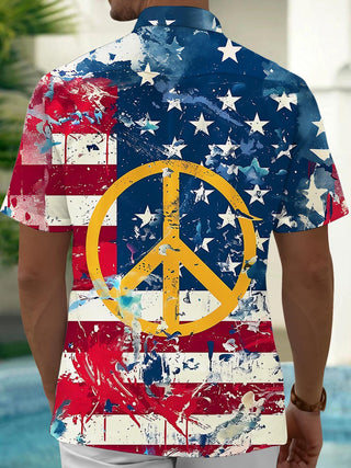Independence American Flag Hippie Men's Pocket Short Sleeve Shirts