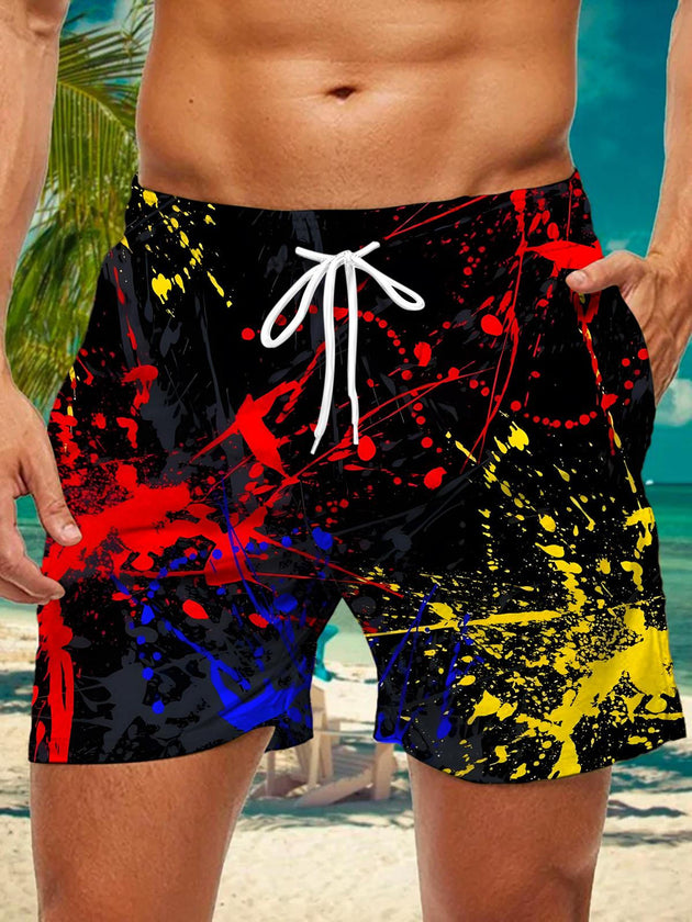 Men's abstract print casual shorts front view