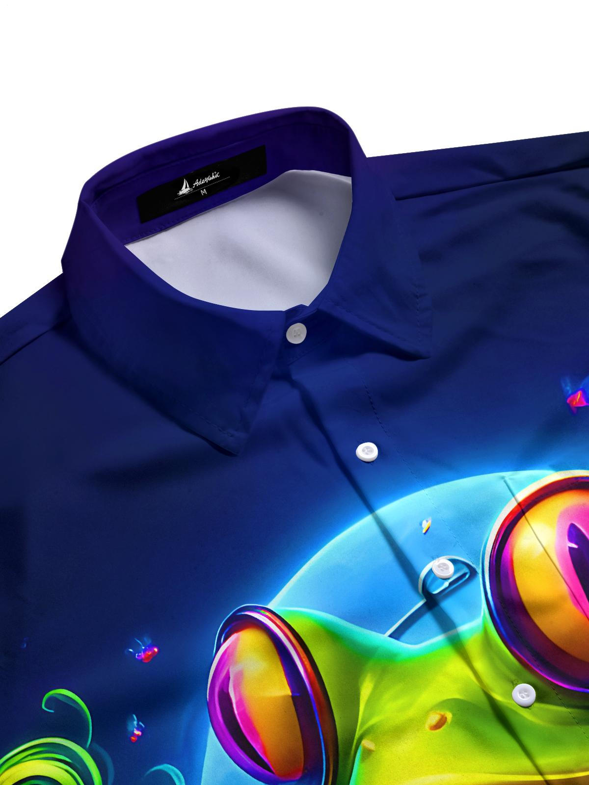 Funny Frog Playing Guitar Floral Men's Pocket Short Sleeve Shirts