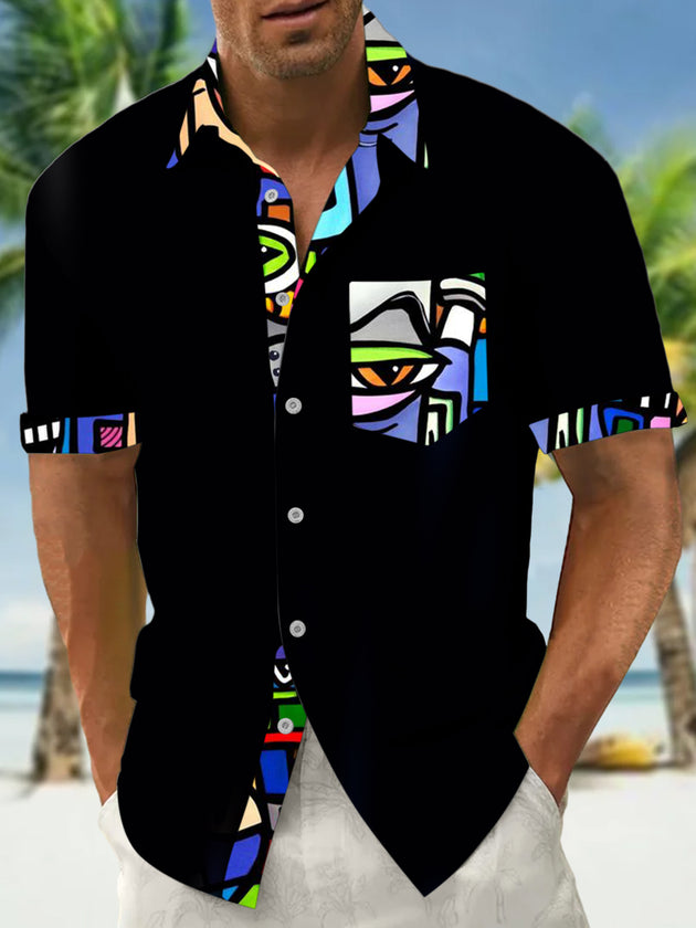 Men's abstract print short sleeve shirt front view