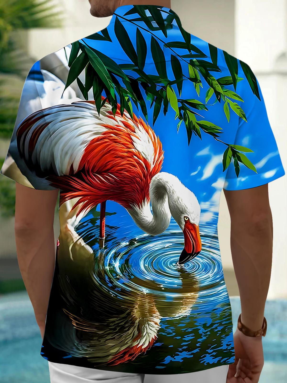 Flamingo leaf Lake Men's Pocket Short Sleeve Shirts