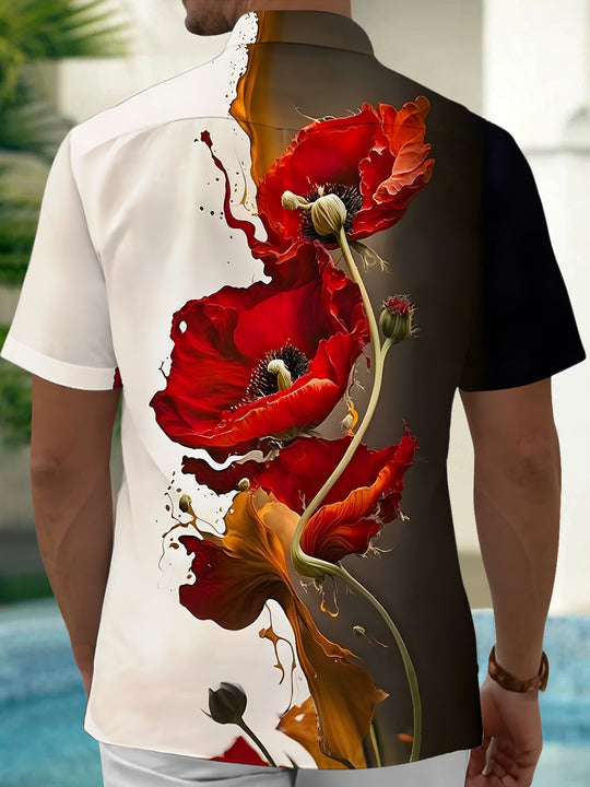Men's floral short sleeve shirt back view