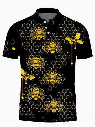 Bee men's short sleeve button polo shirt front view