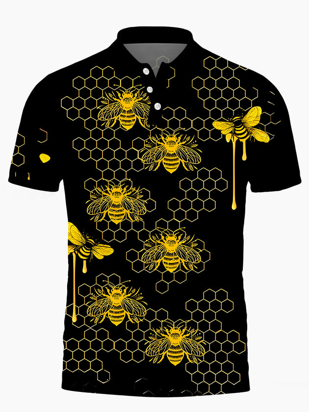 Bee men's short sleeve button polo shirt front view