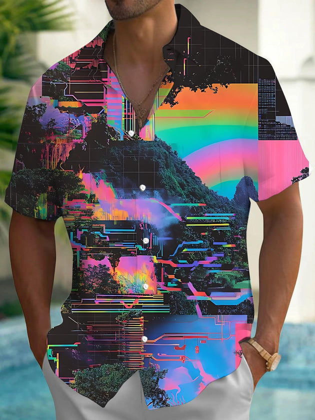 Men's Abstract Print Short Sleeve Shirt Front View
