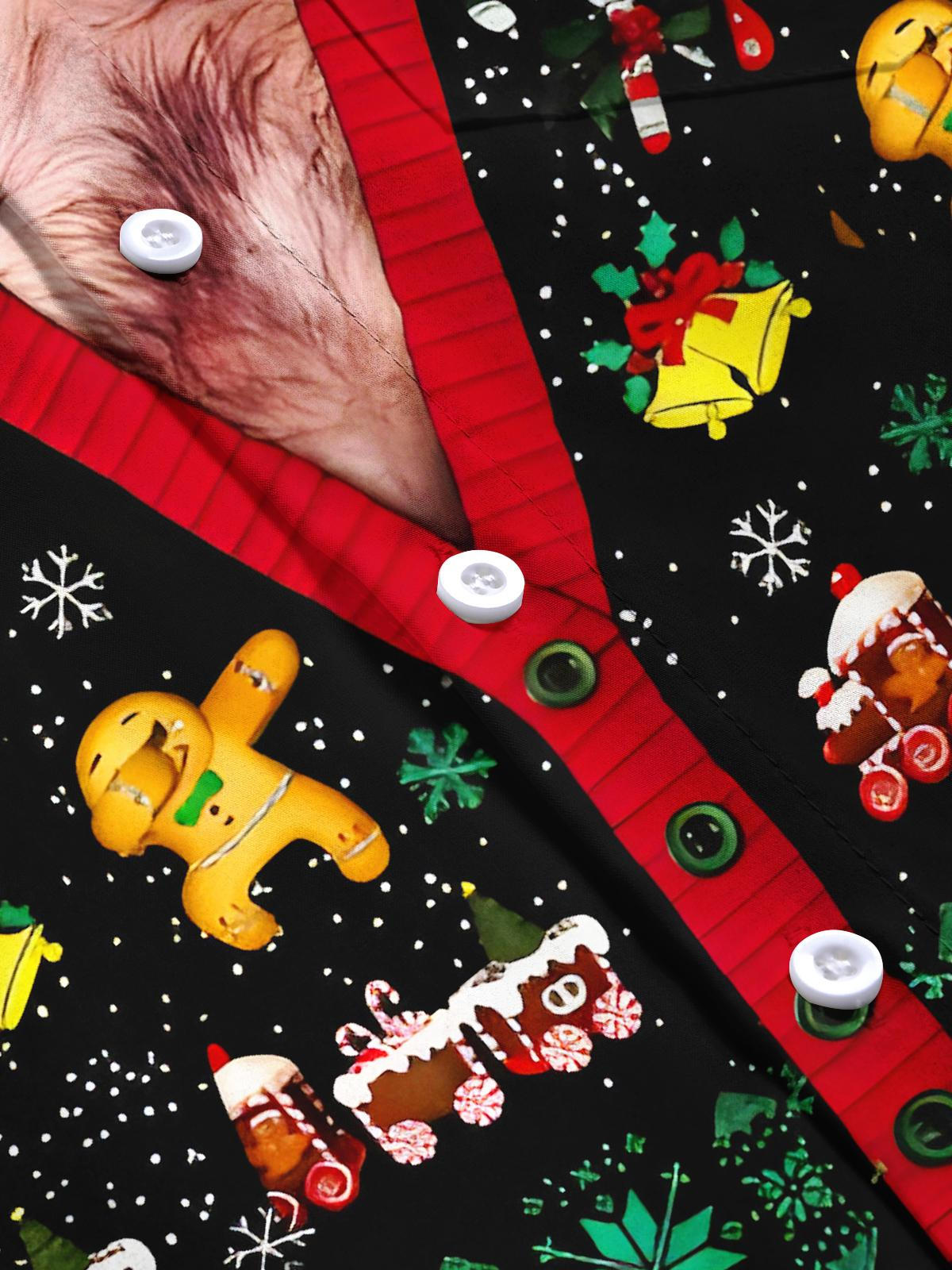 Funny Gingerbread Men Christmas Trees Snowflakes Xmas Men's Pocket Short Sleeve Shirts