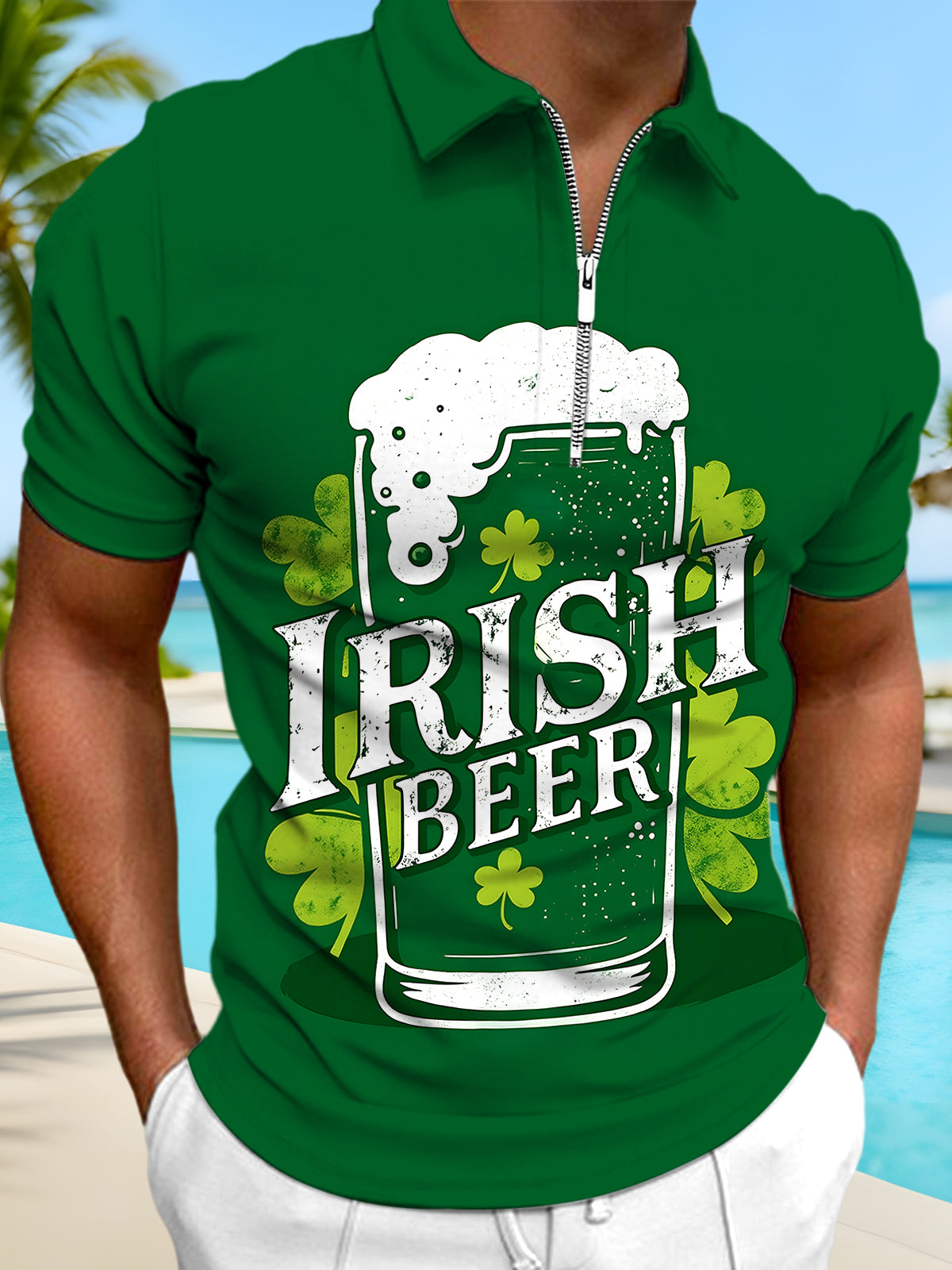 St. Patrick's Day Men's Short Sleeve Zipper Polo