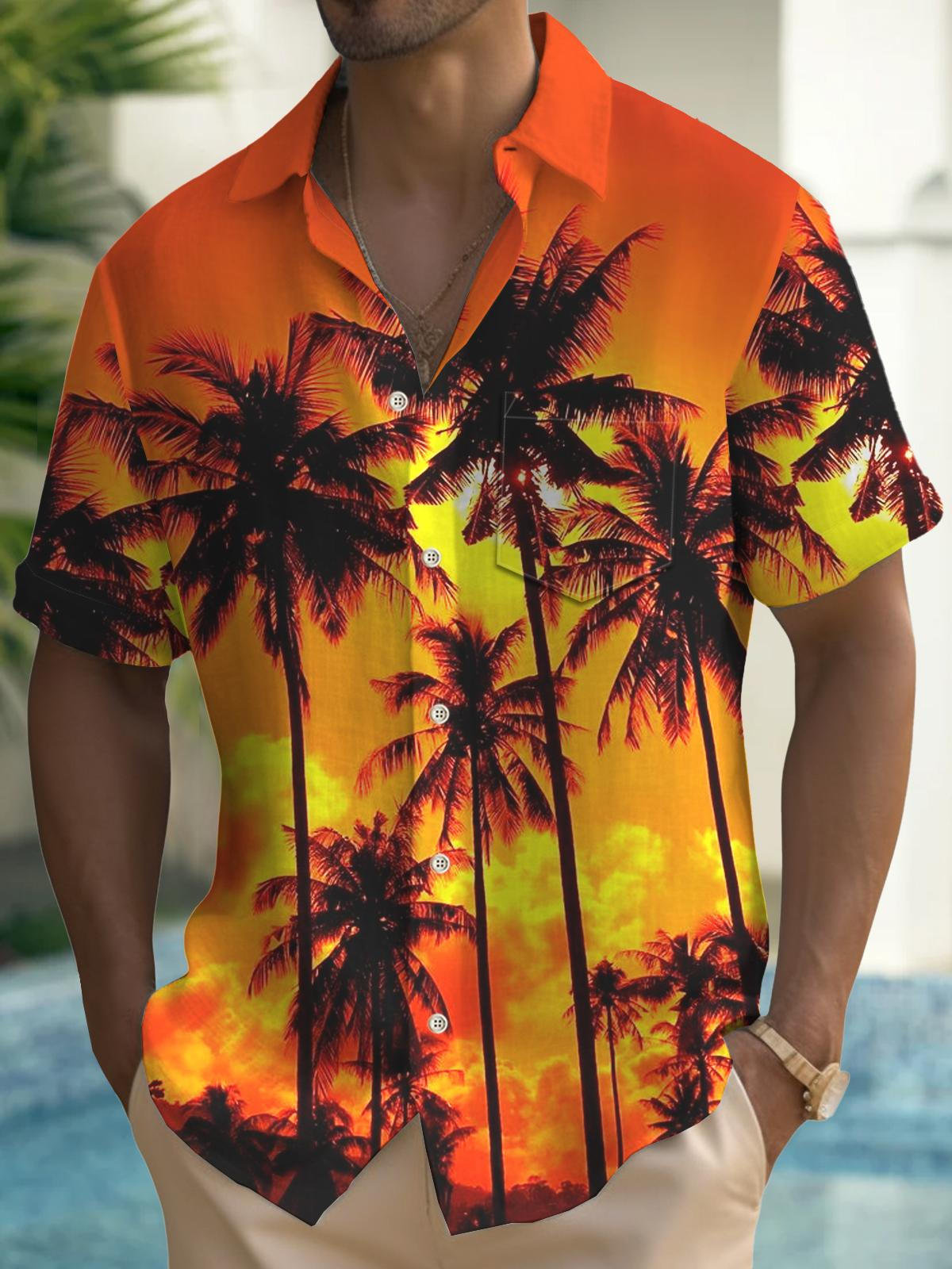 Art Hawaiian Casual Retro Short Sleeve Men's Shirts With Pocket