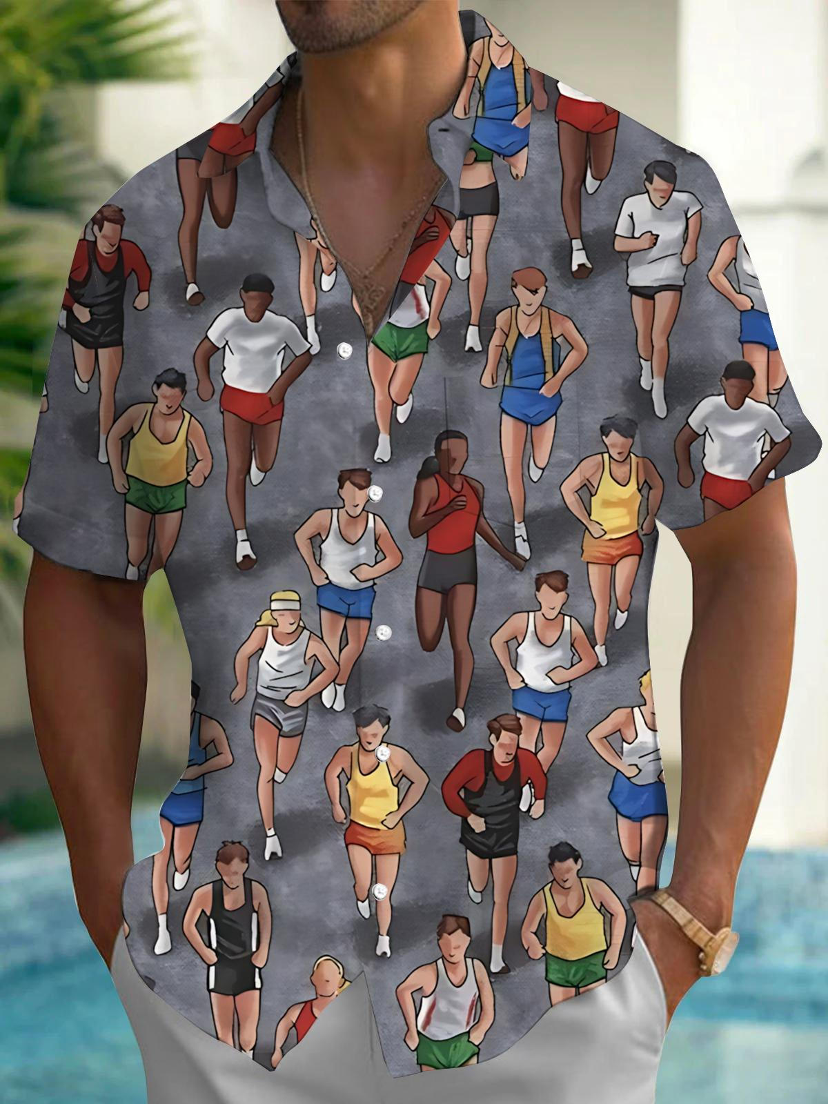 Runner Print Men's Pocket Short Sleeve Shirts