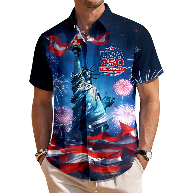 men's red button up shirt Independence Day view 19