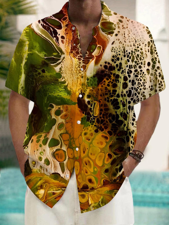 Men's color-block abstract print short sleeve shirt front view