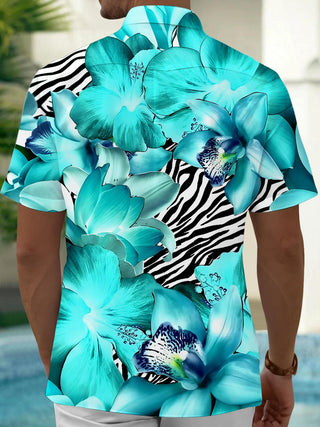 Men's floral pocket short sleeve shirt back view
