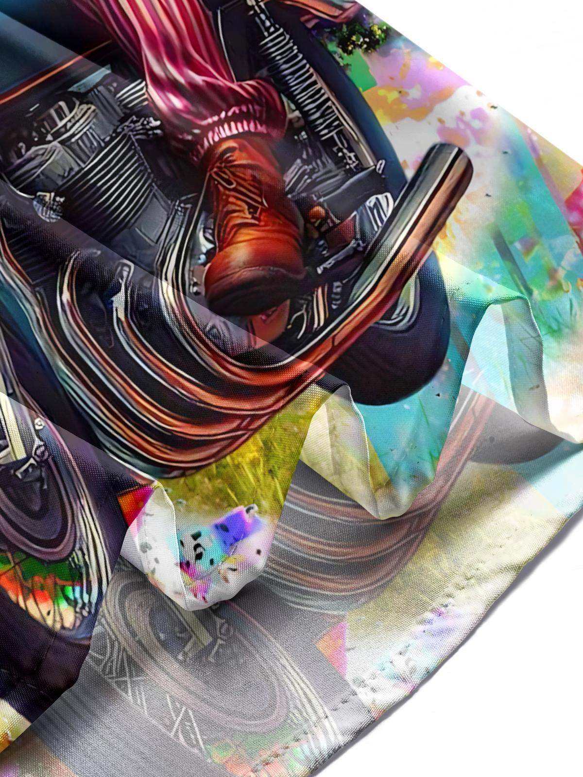 Clown Motorcycle Print Men's Pocket Long Sleeve Shirts