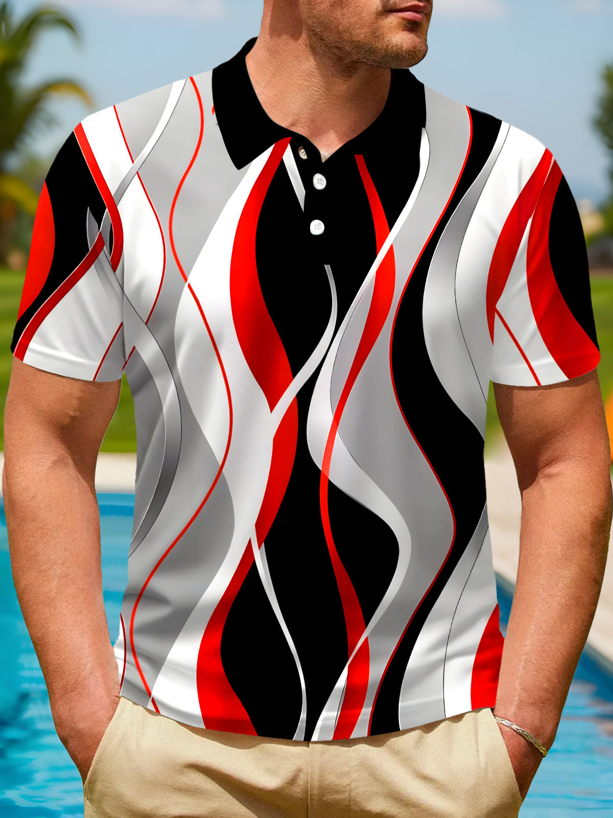 Geometry Men's Short Sleeve Button Polo Shirt