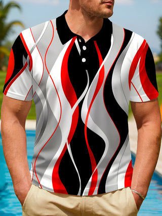 Men's Geometry short sleeve button polo shirt front view