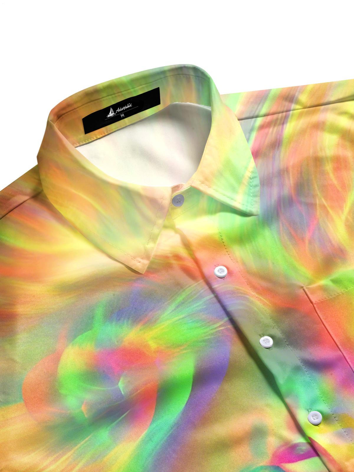 Gradient Lion Print Men's Pocket Short Sleeve Shirts